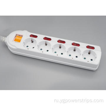 5-Outlet German Power Strip с отдельными переключателями